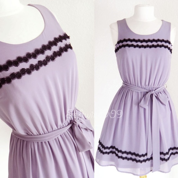 Last☝️ Lavender Lilac Black Lace Fit & Flare Dress - Picture 3 of 8